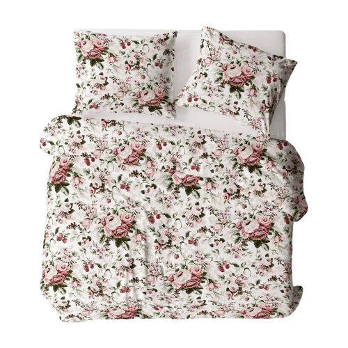 1055N Ropa de cama Bielawa KARO rosa corteza floral | 100% algodón, botones, peso 140 g/m²