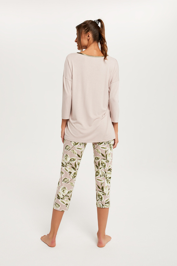 Indonesia Pijama mujer manga 3/4, pantalón 3/4 Moda Italiana - beige/estampado