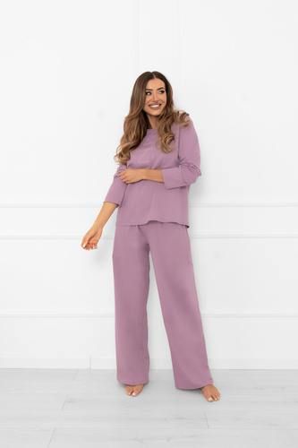 Pijama de señora Ksara Italian Fashion - algodón, manga larga y pantalón con bolsillos - brezo
