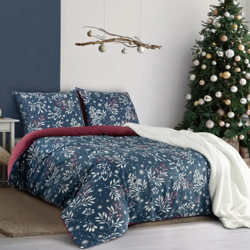 Kristy Ropa de cama de Navidad Eurofirany azul marino/burdeos - algodón ranforce, reversible