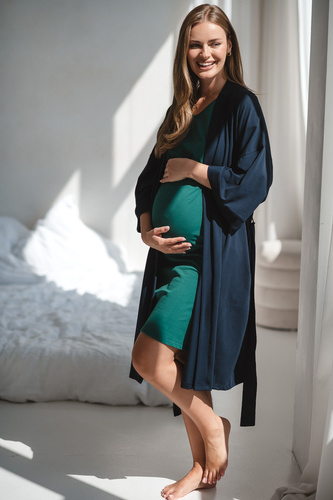 Milk&Love bata de maternidad azul marino - algodón con elastano, cómoda, manga 7/8