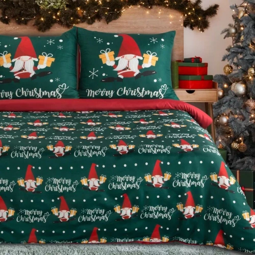 Ropa de cama navideña Galdor en microfibra Eurofirany gnomos verdes rojos- suave, ligera y fácil de cuidar, con cierre de cremallera