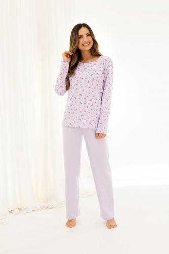 717 Pijama señora Regina morado - algodón cálido, manga larga, flores