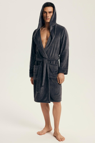 Albornoz Henderson para hombre 43447 Vocal gris - capucha, punto cálido, comodidad y elegancia