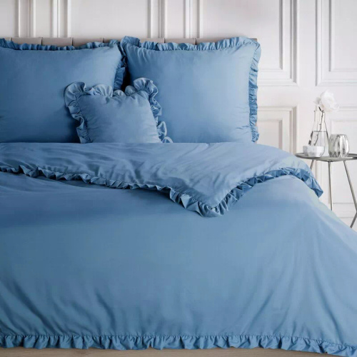 Ropa de cama de microfibra Eurofirany MI con volante, suave, con cremallera, azul