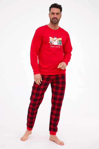 115/289 Pijama de invierno Cornette para hombre - Navidad, rojo, algodón, manga larga