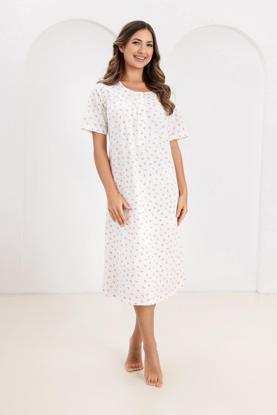 019 Regina Camisón rosa - largo, algodón, con escote abotonado