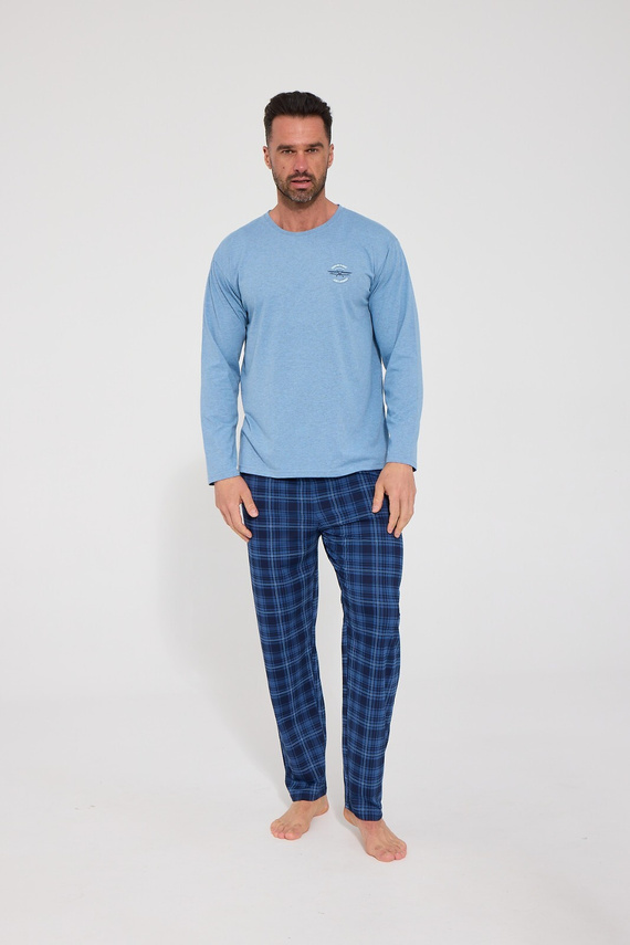 Pijama para hombre Cornette 124/337 Flight 2 de algodón, manga larga, a cuadros