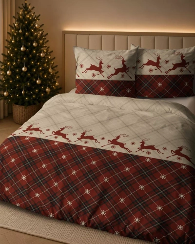 Ropa de cama Detexpol 6056 A Renos Navideños beige rojo 100% algodón