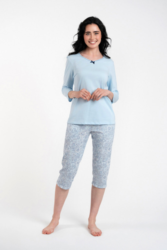 Salli Pijama de mujer manga 3/4 y pantalón 3/4 Moda Italiana -azul/estampado