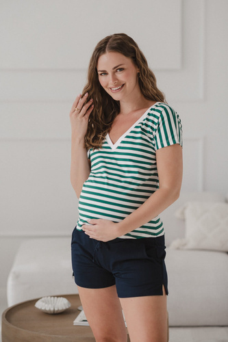 Two Ways Blusa para embarazo y lactancia | Manga corta, cómoda Milk&Love rayas verdes y blancas