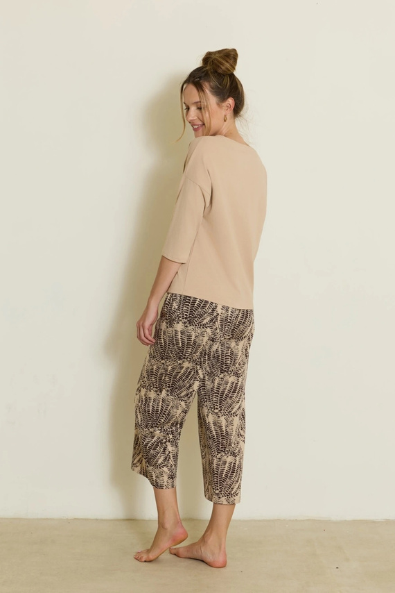 Piżama de mujer Siena PS73 mefemi beige de algodón, manga y pantalones 3/4