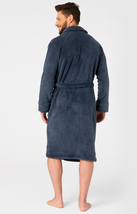 MGL 255 B25 Albornoz de hombre azul marino - clásico, suave, atado a la cintura