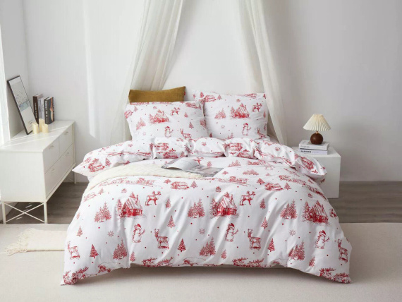 Laponia Navidad ropa de cama de satén de algodón Spod Igły i Nitki blanco rojo - elegante y suave