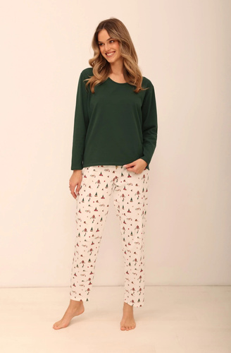 Pijama de mujer Taro 3688 Zaria verde de algodón navideña con pantalones largos