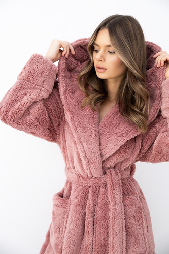 Sensis Dolly Albor rosa Bata de mujer suave con capucha y lazos
