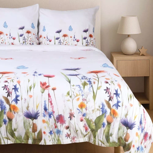 31512/1 Juego de cama de franela Flanelove Darymex blanco flores de colores, 100% algodón, cálido y suave