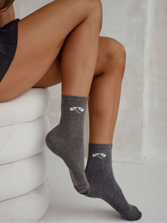 Milena 0200-178 - Calcetines de algodón para mujer con dibujo fino e hilo de lurex | Producción polaca - melange oscuro