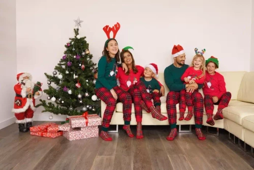 Narwik Pijama de manga larga para hombre, pantalón largo Moda Italiana- rojo/estampado