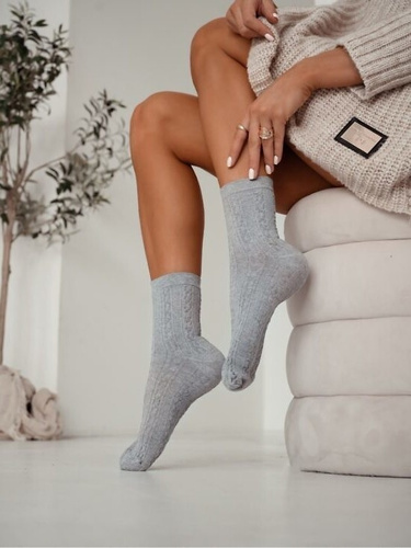 Milena 0200-271 Calcetines grises de mujer de algodón jacquard con cadena