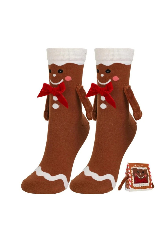 Calcetines de mujer Moraj CSLS250-043 marrones navideños con imanes y galleta