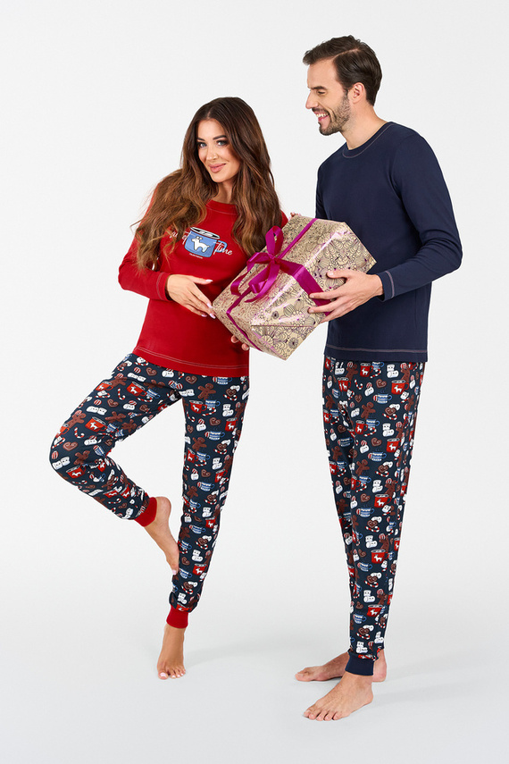 Pijama de manga larga y pantalón largo Makala Ladies Italian Fashion - rojo/estampado