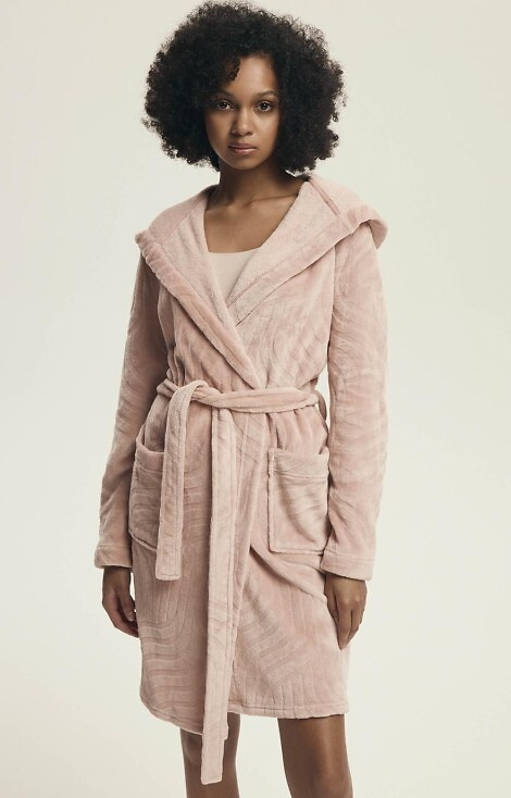 43602 Devyn Bata de mujer con capucha Henderson rosa empolvado - corta, cálida, terciopelo