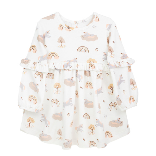 141970 Vestido de manga larga Nicol - algodón crema con unicornios