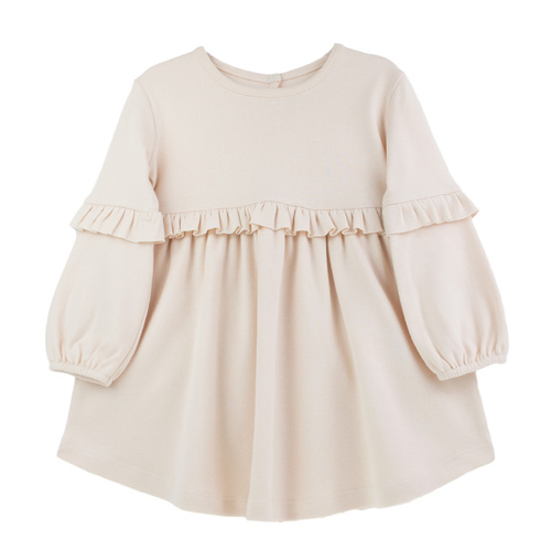 141973 Nicol vestido de manga larga - beige, algodón, con volantes