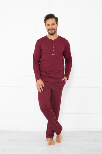 Pijama de hombre Gordo - algodón clásico, polo y pantalón con bolsillos Italian Fashion - granate