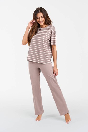 Betty Pijama señora manga corta, pantalón largo Moda Italiana - cappuccino/estampado cappuccino