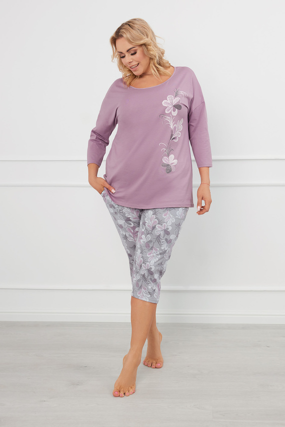 Ibena Pijama de manga 3/4 para mujer, pantalón 3/4 Moda Italiana - brezo/estampado