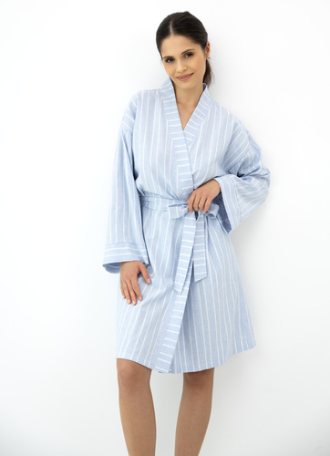 Asteria Sensis bata kimono de algodón azul a rayas