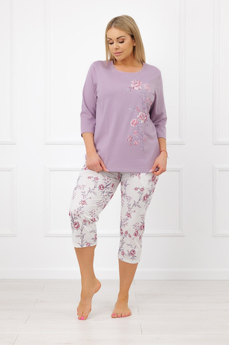 Italian Fashion Karilla Pijama de mujer 100% algodón 3/4 flores brezo