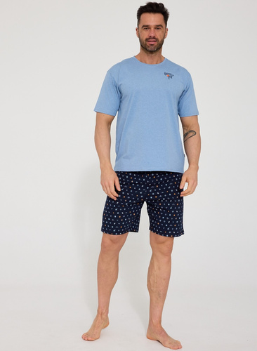 Pijama de hombre Sport 326/203 Cornette azul - pijama de verano para hombre en algodón, manga corta, pantalón corto, estilo deportivo y máximo confort