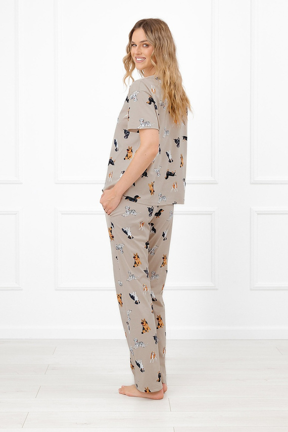 Pijama de mujer Italian Fashion Essi de algodón, manga corta, pantalones largos con perros