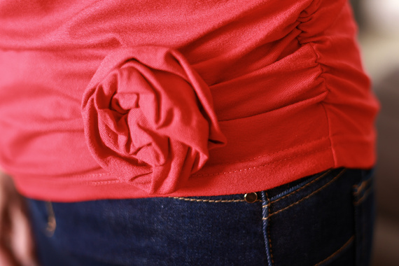 Lily Mirale blusa de mujer en viscosa - manga corta, rosa decorativa - rojo