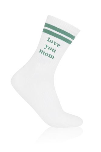 Calcetines de mujer Italian Fashion S198D Love You Mom blancos de media felpa