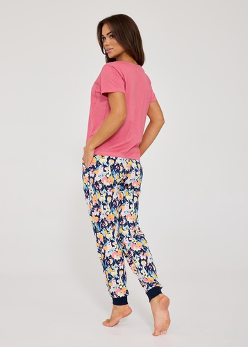 Pijama mujer Cornette Pola 730/337 rosa, algodón 100% con estampado floral