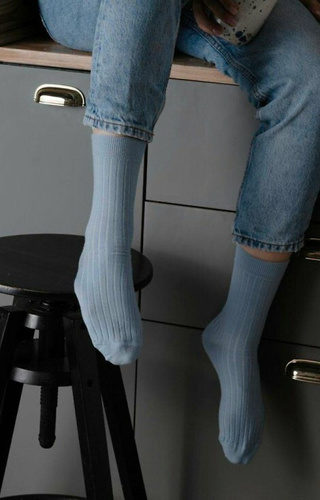 ARTE.130 Lana Merino Natural Calcetines de mujer Steven azul - raya, sin costuras, cálido