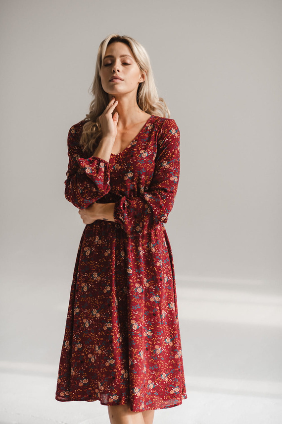 Lovely Dress Vestido midi de maternidad y lactancia de Milk&Love - floral granate, manga larga