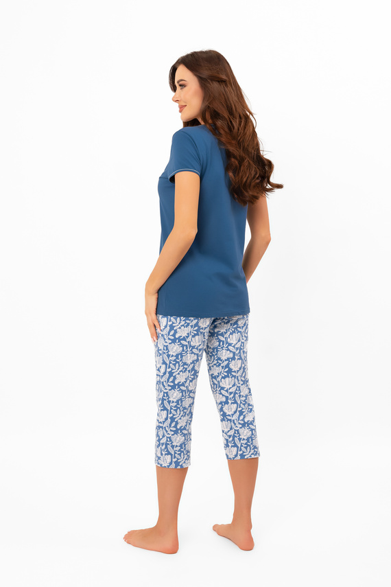 Pijama señora Boma - manga corta, pantalón 3/4, algodón Moda Italiana - vaqueros/estampado