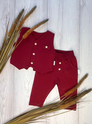 Mamatti KC020 conjunto elegante niño chaleco pantalón burdeos
