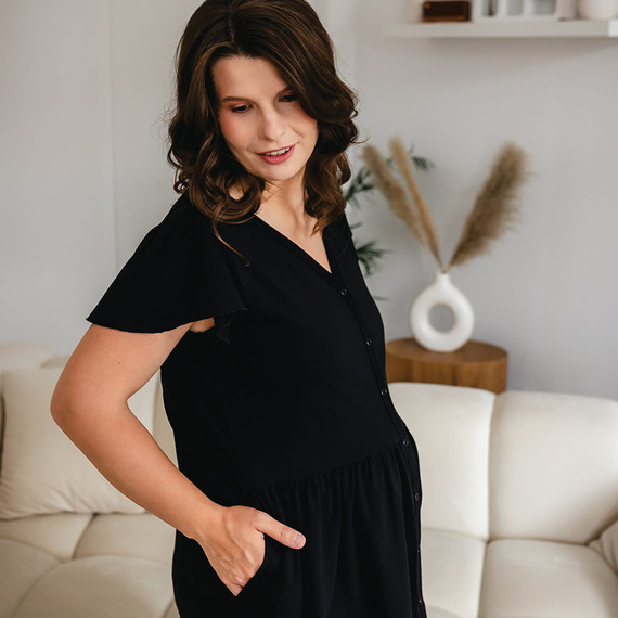 Linda Embarazo camisa desabrochada Eevi negro - para la lactancia, elástica, transpirable, calidad polaca