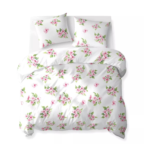 5766 A Cotton Bloom Detexpol ropa de cama blanca con flores rosas - 100% algodón, reversible, producción polaca