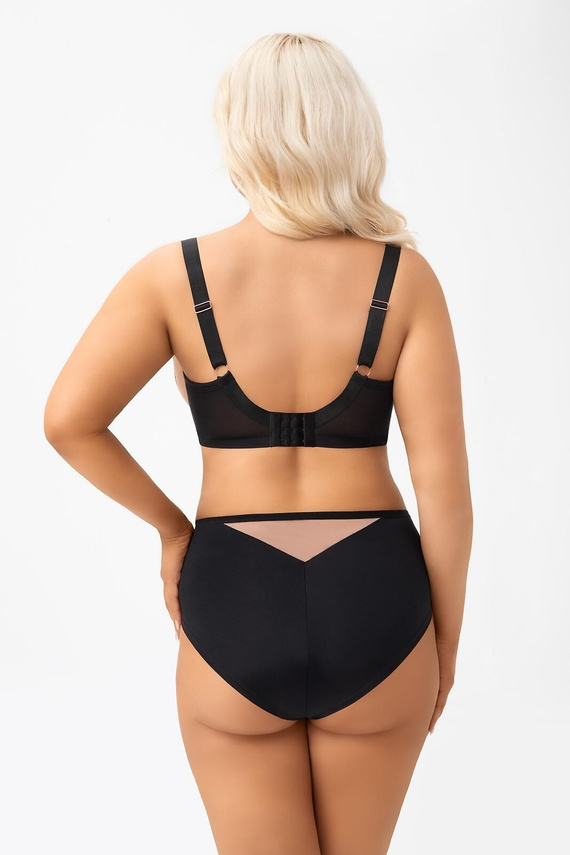 Braga de mujer F 001 Lexi Gorsenia negra - elegante braga de talle alto con inserción de encaje, tul elástico y elementos decorativos en color oro rosa