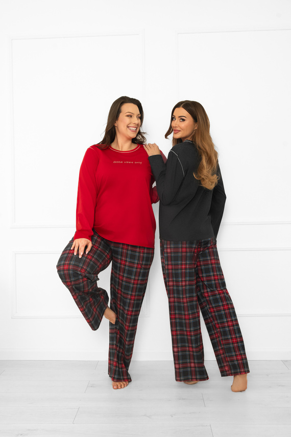 Pijama de mujer Italian Fashion en rojo - algodón, manga larga y pantalón, a cuadros