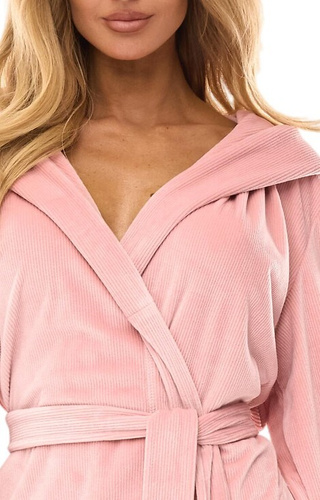 2509 Albornoz de mujer L&L Luna corto con capucha rosa empolvado - cómodo y ligero