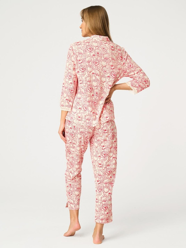 Pijama mujer algodón Key LNS 566 A26 amapolas botones bolsillos 7/8