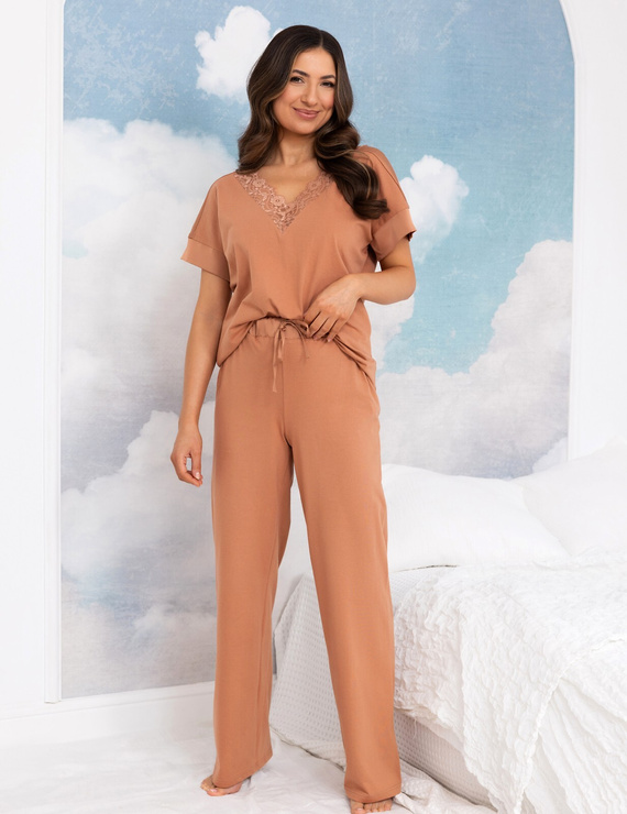 Pijama de mujer Regina 4008 100% algodón encaje satén pantalones largos - toffie